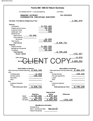 Form 990 and 8879-EO Tax Return