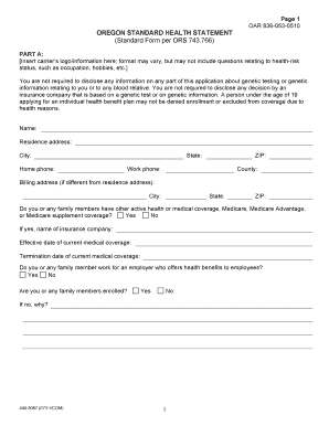 Oregon Standard Health Statement Form