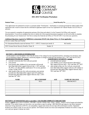 2011-2012 Verification Worksheet