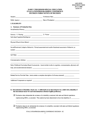 Early Childhood Special Education Decision Form