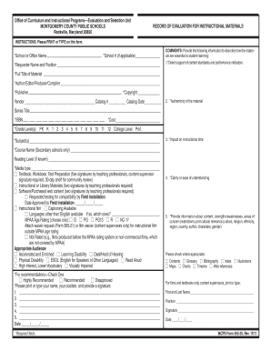Montgomery County Public Schools Instructional Materials Evaluation Form