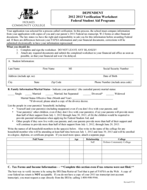 2012 2013 Verification Worksheet