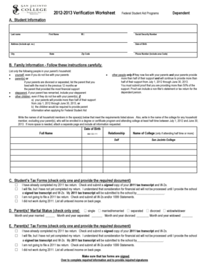 2012-2013 Verification Worksheet