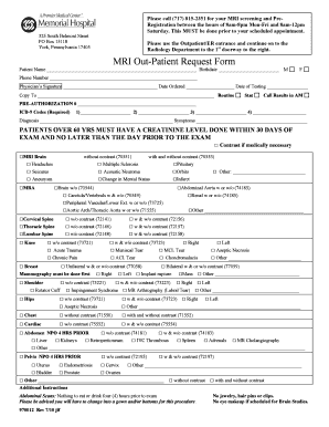 MRI Out-Patient Request Form