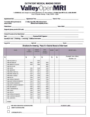 Outpatient Medical Imaging Order Form