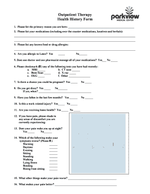 Outpatient Therapy Health History Form