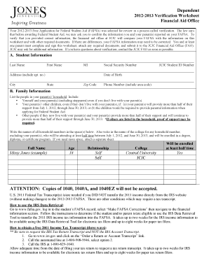 2012-2013 Verification Worksheet