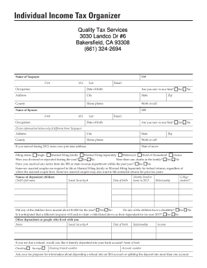 US Individual Income Tax Organizer