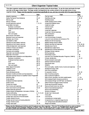 US Federal Tax Organizer Index