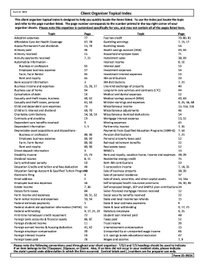 US Federal Tax Organizer Index