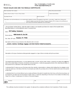 Texas Sales and Use Tax Resale Certificate