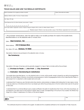 Texas Sales and Use Tax Resale Certificate
