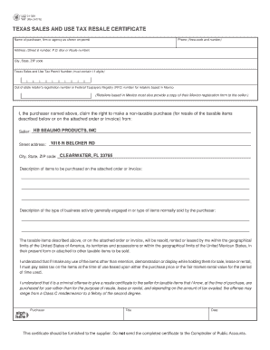 Texas Sales and Use Tax Resale Certificate
