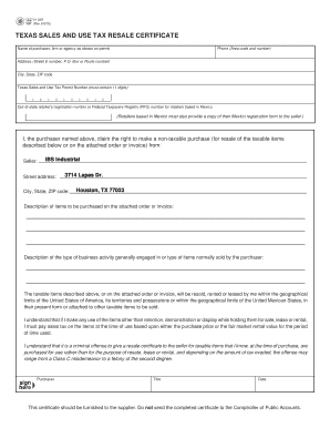 Texas Sales and Use Tax Resale Certificate