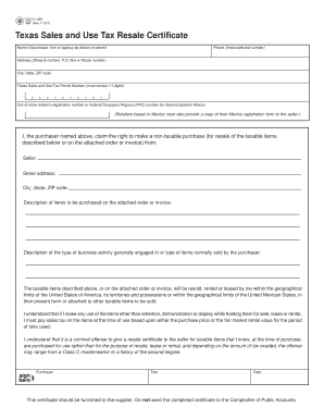 Texas Sales and Use Tax Resale Certificate