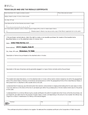 Texas Sales and Use Tax Resale Certificate