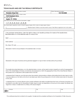 Texas Sales and Use Tax Resale Certificate