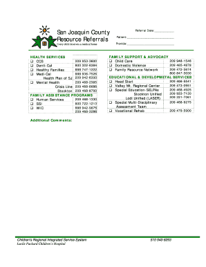 San Joaquin County Child Health Services Referral Form