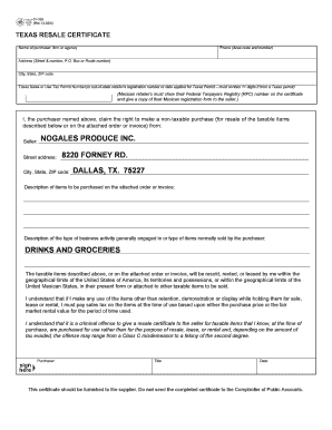 Texas Resale Certificate