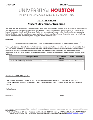 2013 Student Statement of Non-Filing