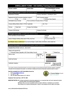IOO Safety Training Course Enrollment Form