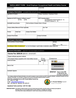 Small Employer Occupational Health and Safety Course Enrollment Form