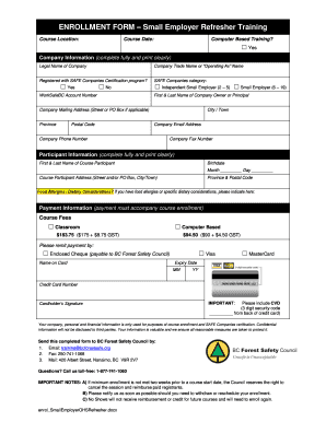 Small Employer Refresher Training Enrollment Form