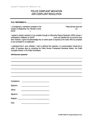 Police Complaint Mediation Resolution Form