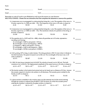 Physics Exam Form