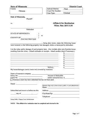Minnesota Affidavit for Restitution