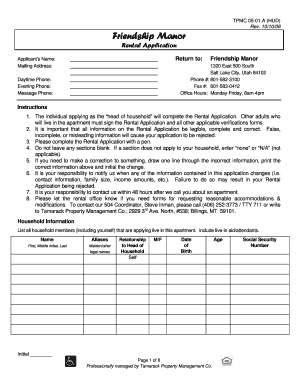 HUD Rental Application Form