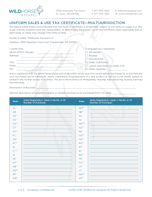 Uniform Sales & Use Tax Certificate