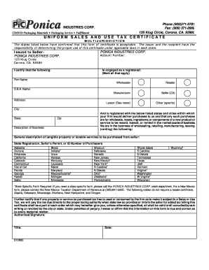 Uniform Sales and Use Tax Certificate