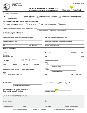 California Request for Live Scan Service