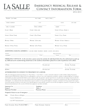 Emergency Medical Release Form