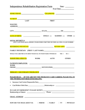 Independence Rehabilitation Registration Form