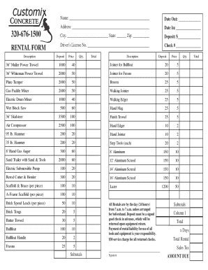 Equipment Rental Form
