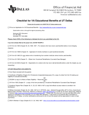 Checklist for VA Educational Benefits at UT Dallas