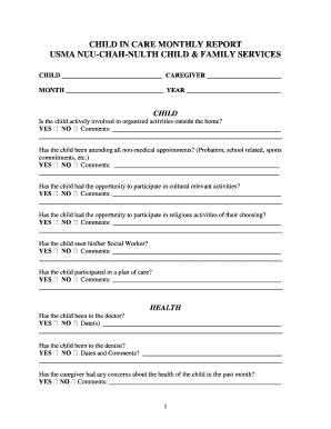 Child in Care Monthly Report