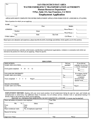San Francisco Bay Area WETA Employment Application