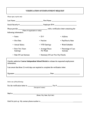 Verification of Employment Request
