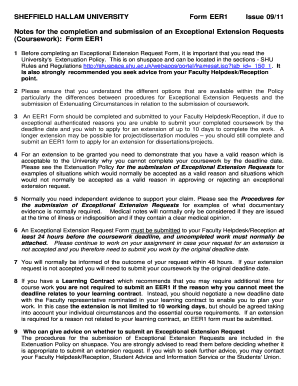Sheffield Hallam University Exceptional Extension Request Form