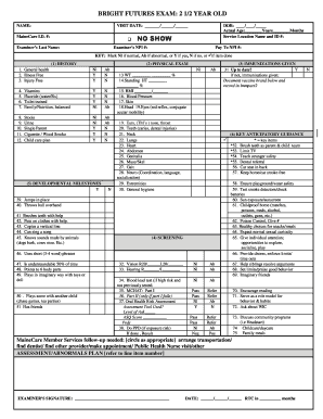 Bright Futures Exam for 2.5 Year Old