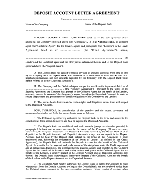 DEPOSIT ACCOUNT LETTER AGREEMENT - buccstuffcomb