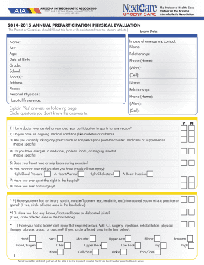 Arizona Annual Preparticipation Physical Evaluation Form