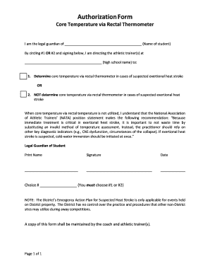 Authorization Form for Rectal Thermometer Use