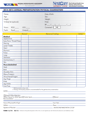 Arizona Annual Preparticipation Physical Examination
