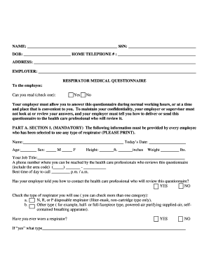 Respirator Medical Questionnaire