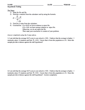 Hypothesis Testing Worksheet