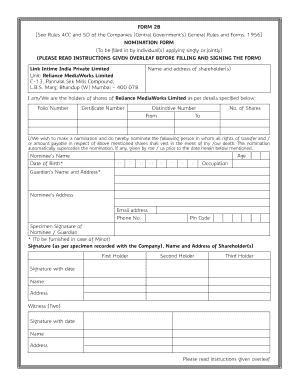 Reliance MediaWorks Shareholder Nomination Form